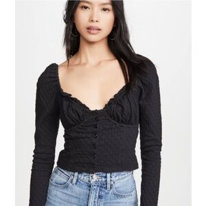 Free People Ladybug Black Pheasant Crop Top Button Front Blouse Size XL